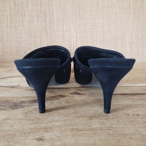 NWT $378 Tory Burch Black Suede Georgina Stud Kitten Heel Mule Sandal Size 8.5 - Picture 8 of 14
